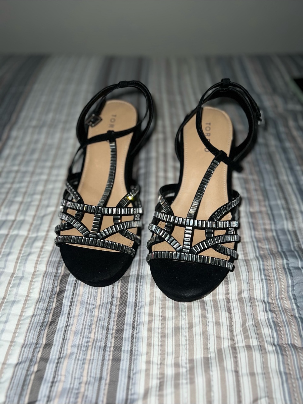 torrid Black Strappy Sandals with Silver Bead Accents